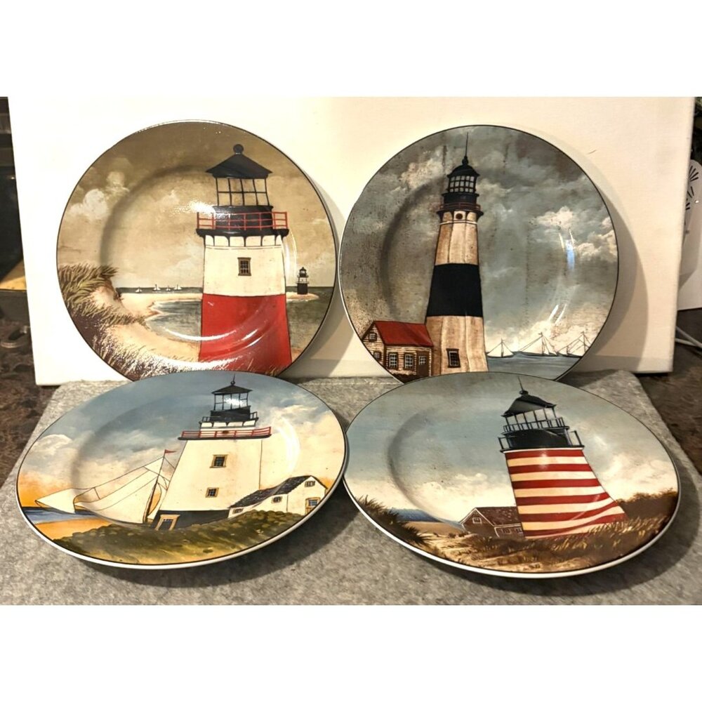 4 David Carter Brown 8" "By The Sea" Lighthouse Plates  #2911